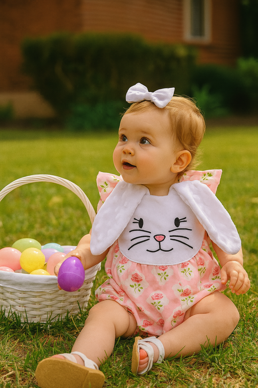 Pink Floral Bunny Applique Bubble
