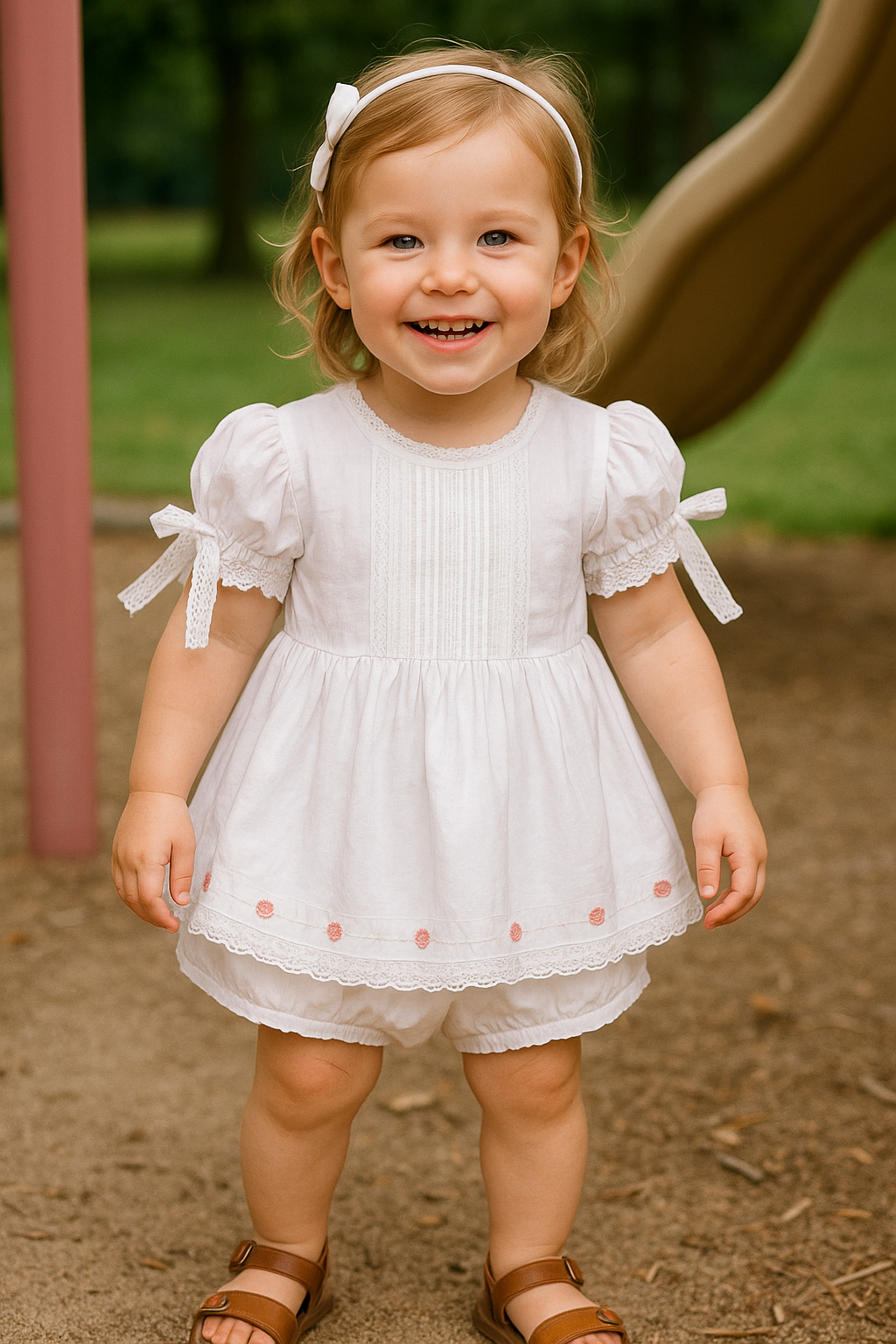 Premium White Floral Embroidery Bloomer Set