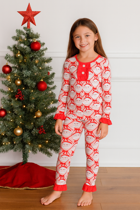 Red Santa Claus Bamboo Pajamas Ruffle Pants Set