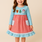 Blue Deer Tree Santa Embroidery Ruffle Dress