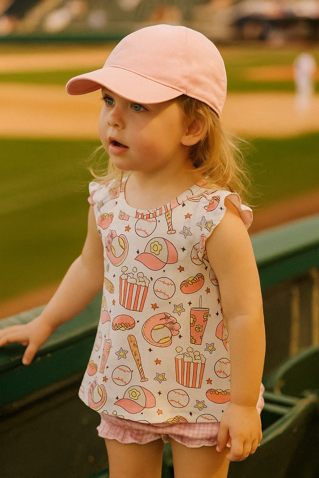 Pink Baseball Print Gingham Bloomer Set