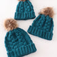 Teal Pompom Cable Beanie