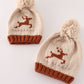 Beige Pompom Reindeer Cable Beanie