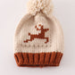 Beige Pompom Reindeer Cable Beanie