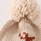 Beige Pompom Reindeer Cable Beanie