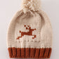 Beige Pompom Reindeer Cable Beanie