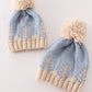 Blue Pompom Christmas Tree Cable Beanie
