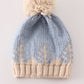 Blue Pompom Christmas Tree Cable Beanie