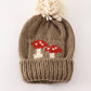 Brown Pompom Mushroom Cable Beanie