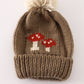 Brown Pompom Mushroom Cable Beanie