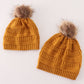 Mustard Pompom Cable Beanie