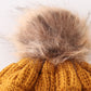Mustard Pompom Cable Beanie