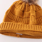 Mustard Pompom Cable Beanie