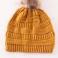Mustard Pompom Cable Beanie