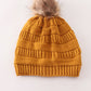 Mustard Pompom Cable Beanie