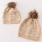 Beige Pompom Cable Beanie