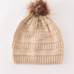 Beige Pompom Cable Beanie
