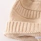 Beige Pompom Cable Beanie