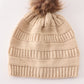 Beige Pompom Cable Beanie