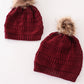 Burgundy Pompom Cable Beanie