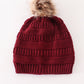 Burgundy Pompom Cable Beanie