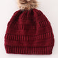 Burgundy Pompom Cable Beanie