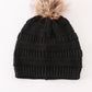 Black Pompom Cable Beanie