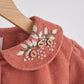 Rust Floral Embroidery Velveteen Girl Dress