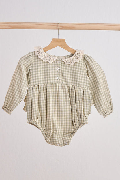 Green Gingham Flannel Lace Bubble