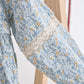Blue Floral Corduroy Lace Dress