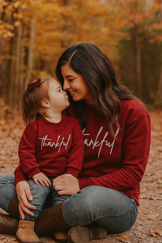 Maroon Thankful Fleece Mom&Me Sweatshirt