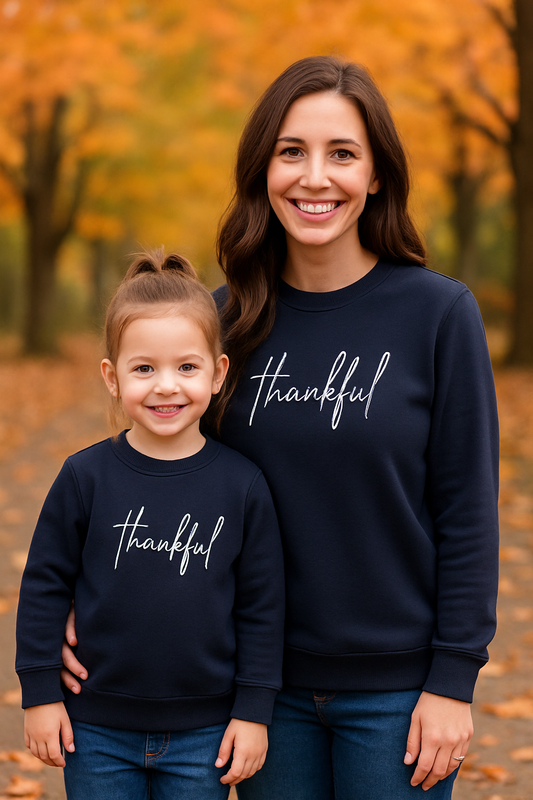 Navy Thankful Fleece Mom&Me Sweatshirt