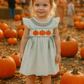 Sage Stripe French Knot Ruffle Dress