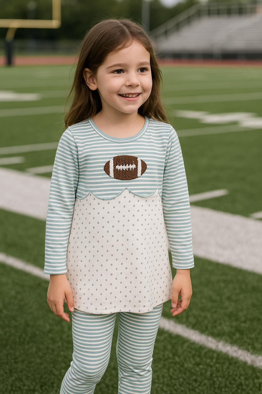 Sage Stripe Football French Knot Outfit