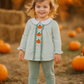 Sage Stripe French Knot Ruffle Pants Set