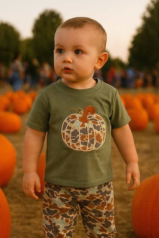 Camouflage Print Pumpkin Applique Pants Set