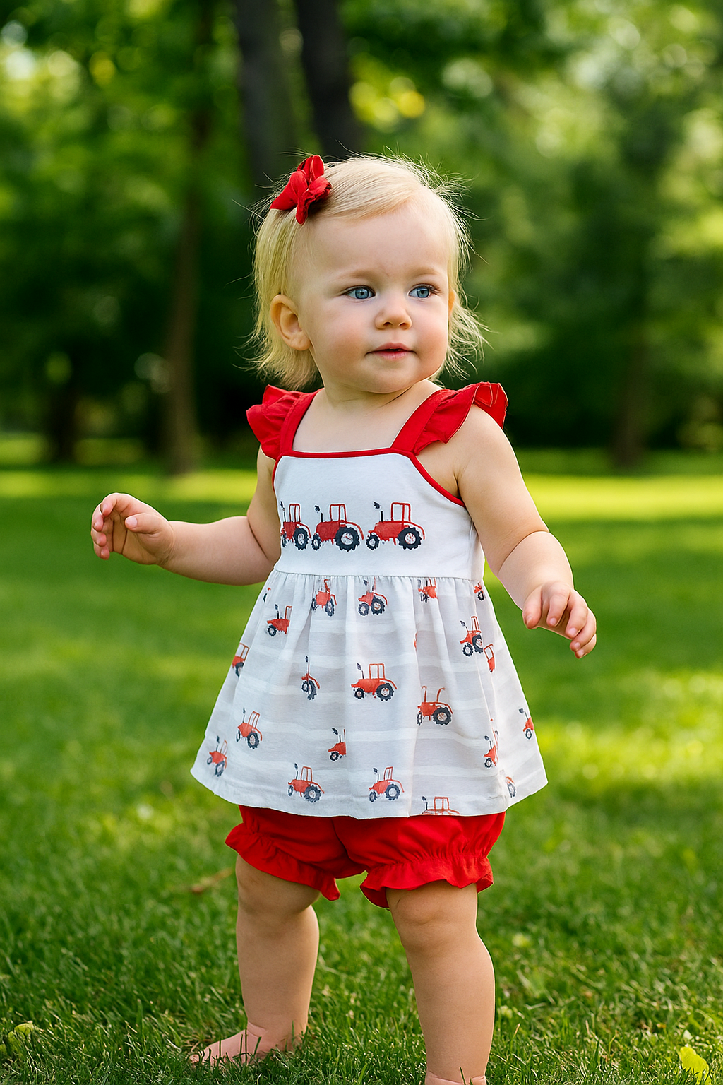 Red Tractor Embroidery Bloomer Set