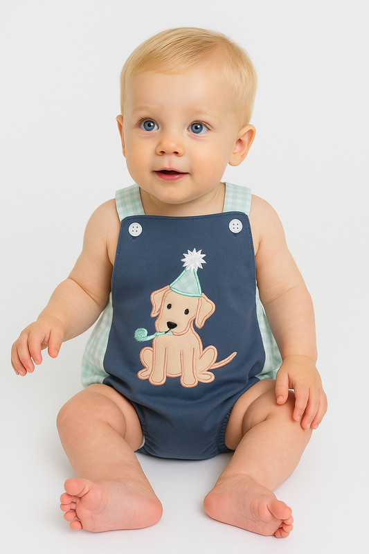 Navy Puppy Birthday Applique Boy Bubble