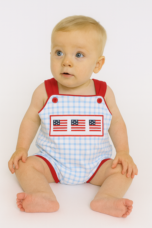 Blue Flag Embroidery Gingham Jonjon