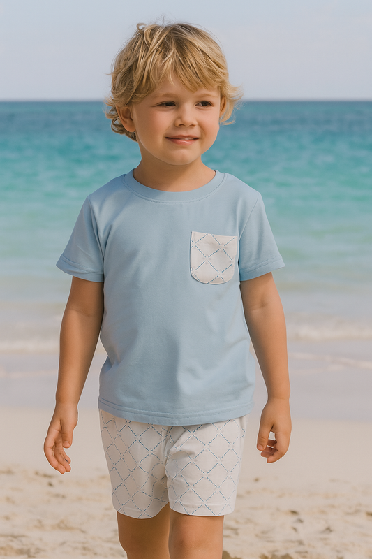 Blue Classic Lattice Charm Shorts Set