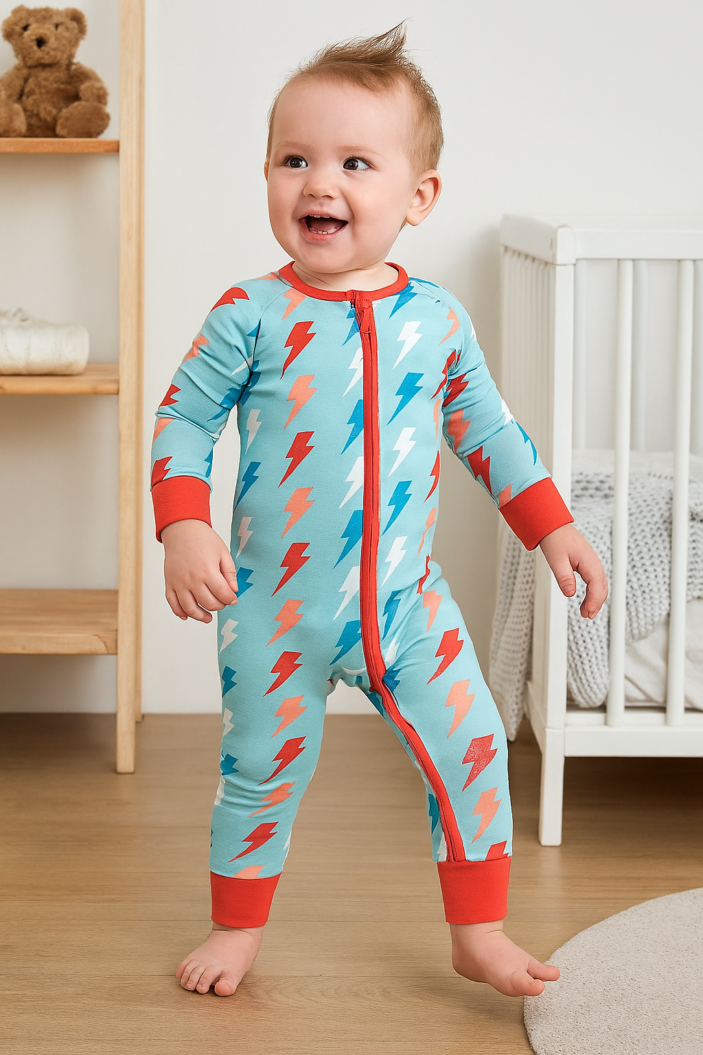 Lightening Bolt Blue Bamboo Convertible Romper