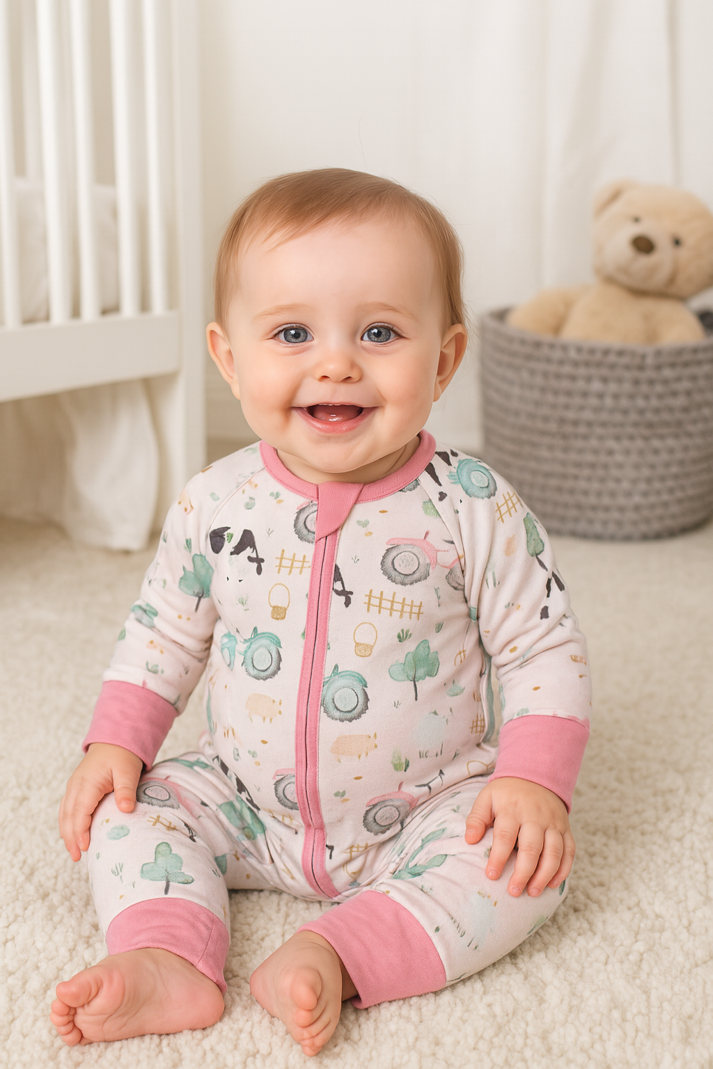 Farm Fun Pink Bamboo Convertible Romper