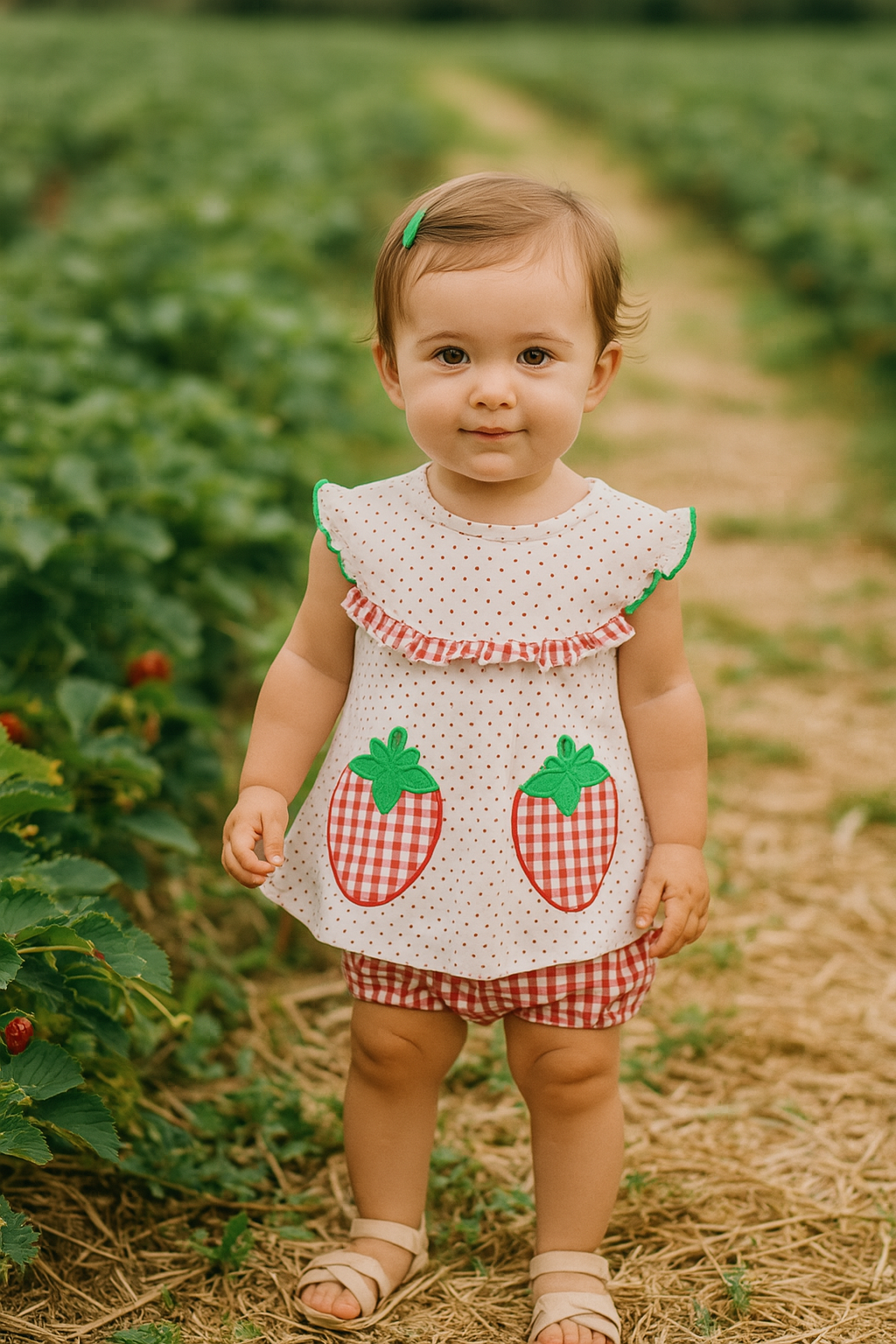 Strawberries Applique Girl Bloomers Set