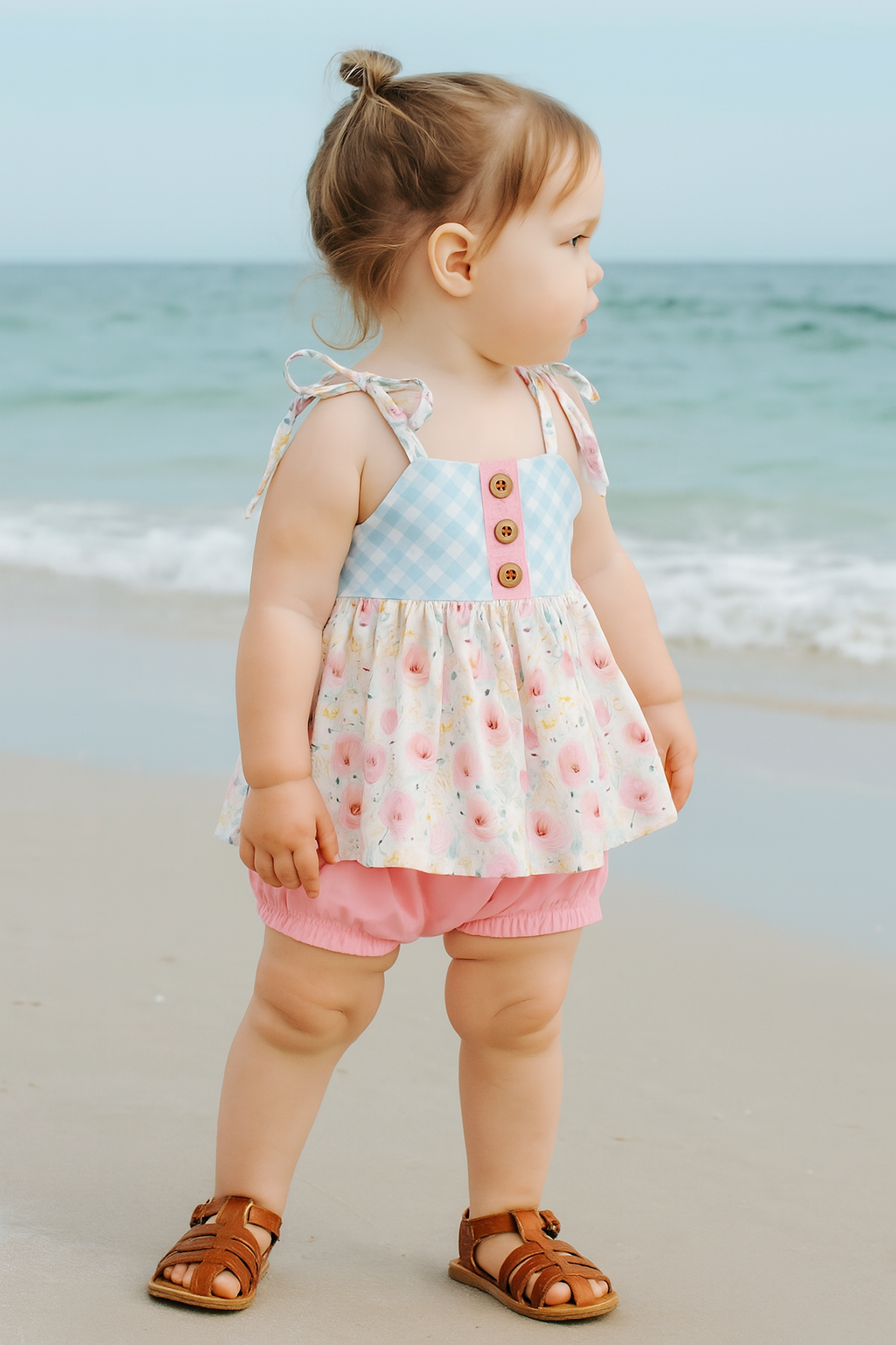 Pink Floral Print Strap Bloomer Set