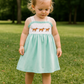 Mint Hunting Puppy Embroidery Ruffle Dress