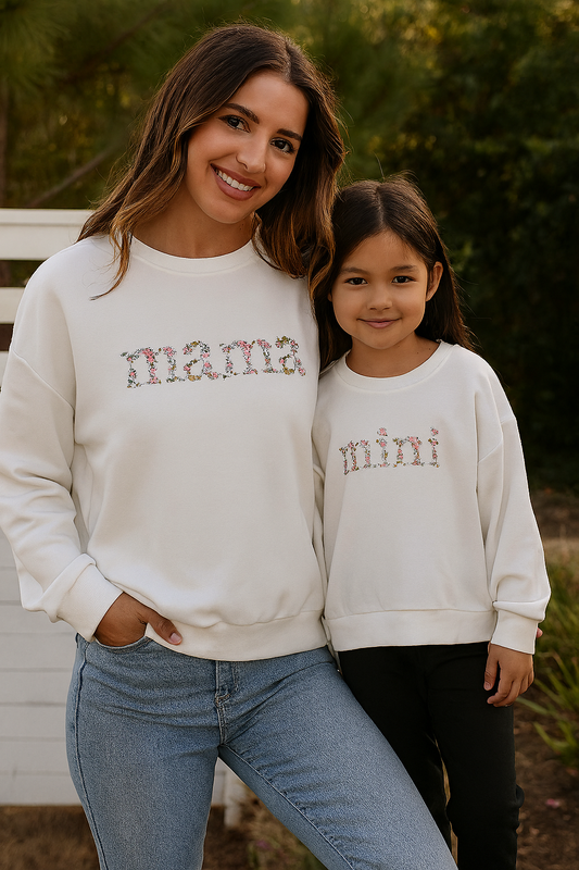 White Mini Embroidery Mom&Me Sweatshirt