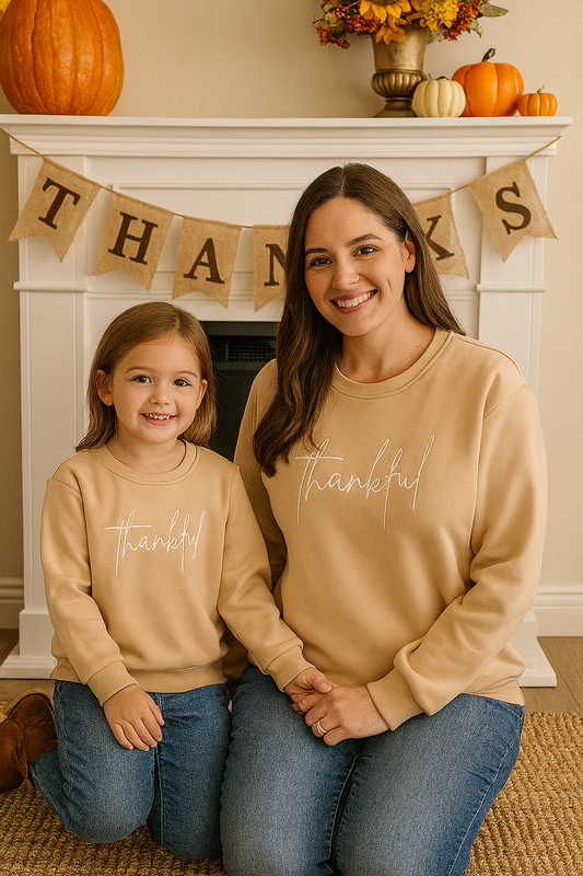 Gray Thankful Fleece Mom&Me Sweatshirt