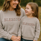 Grey Velvet Blessed Embroidery Mom&Me Sweatshirt