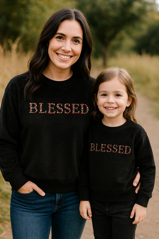 Black Velvet Blessed Embroidery Mom&Me Sweatshirt
