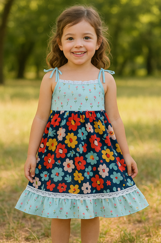 Blue Floral Ruffle Dress